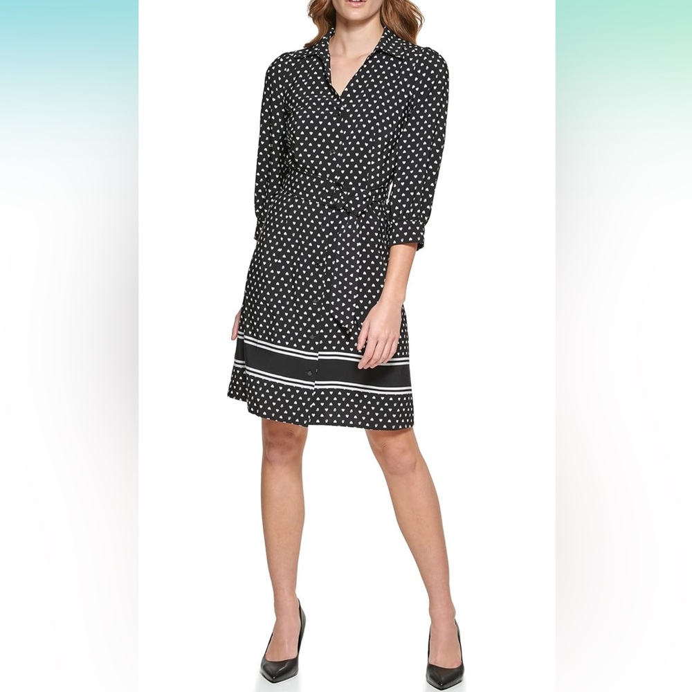 Karl Lagerfeld Paris heart print Shirt Dress black white hearts sz 10 valentines